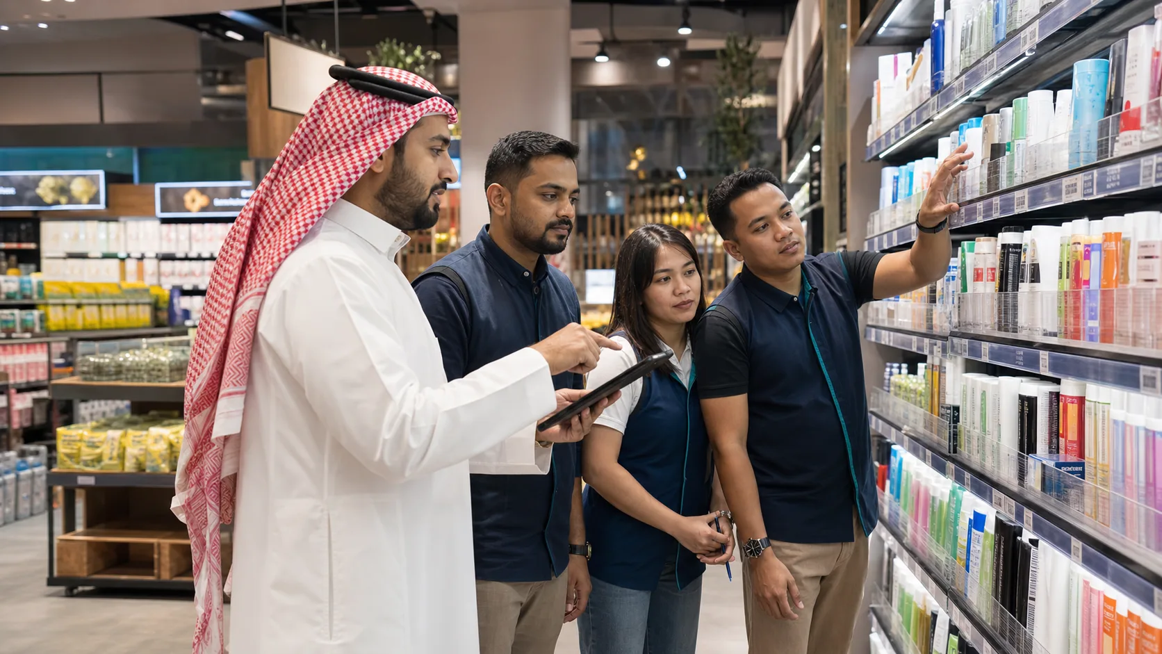 مشرف ميداني يدرب فريق تنفيذ التجزئة داخل المتجر